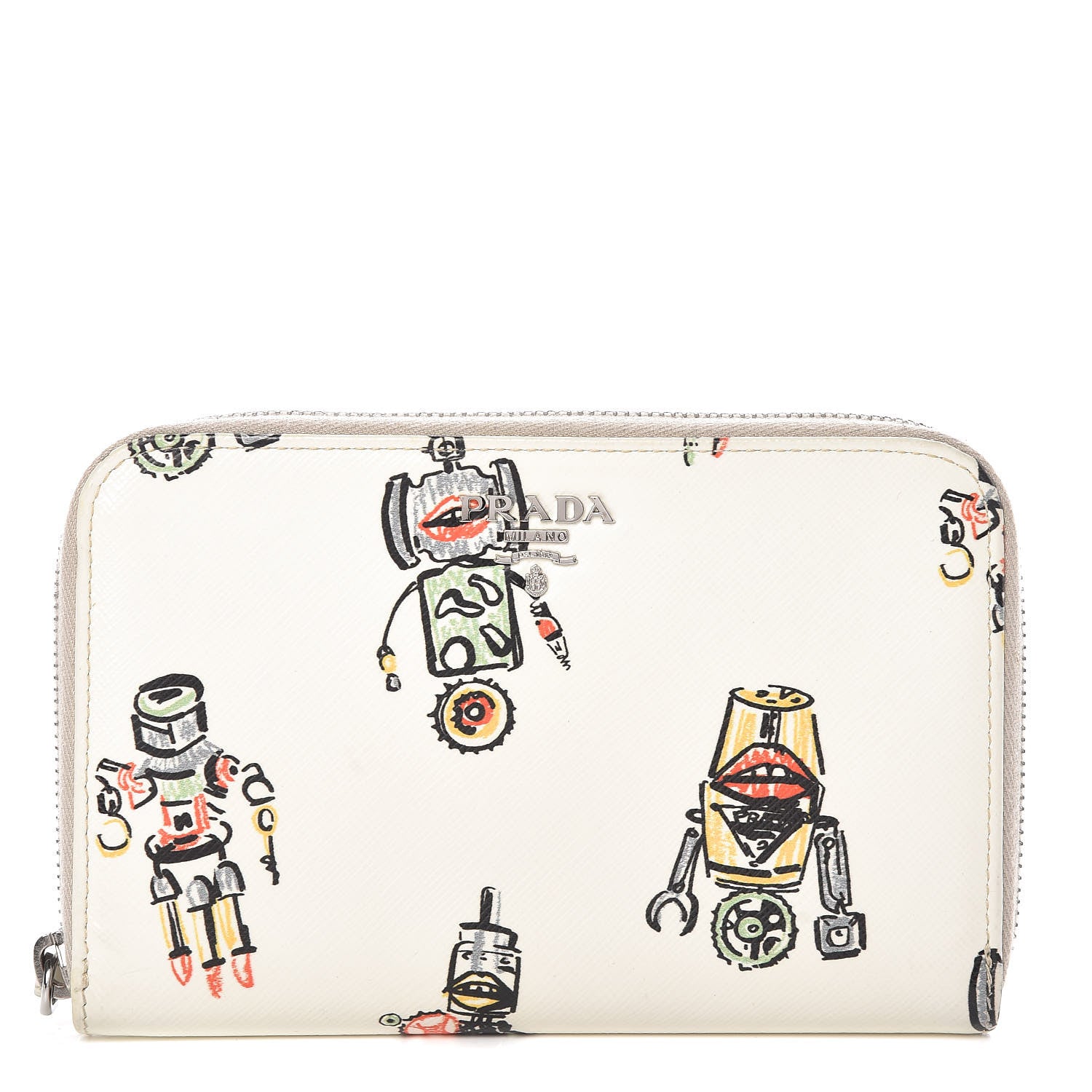 Prada Saffiano Robot Zip Around Wallet White 1 of 14