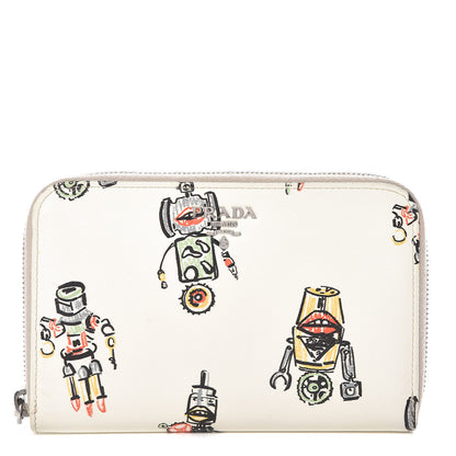 Prada Saffiano Robot Zip Around Wallet White 1 of 14