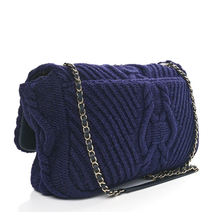 Chanel Cable Knit Calfskin Flap Bag Navy Blue 3 of 10