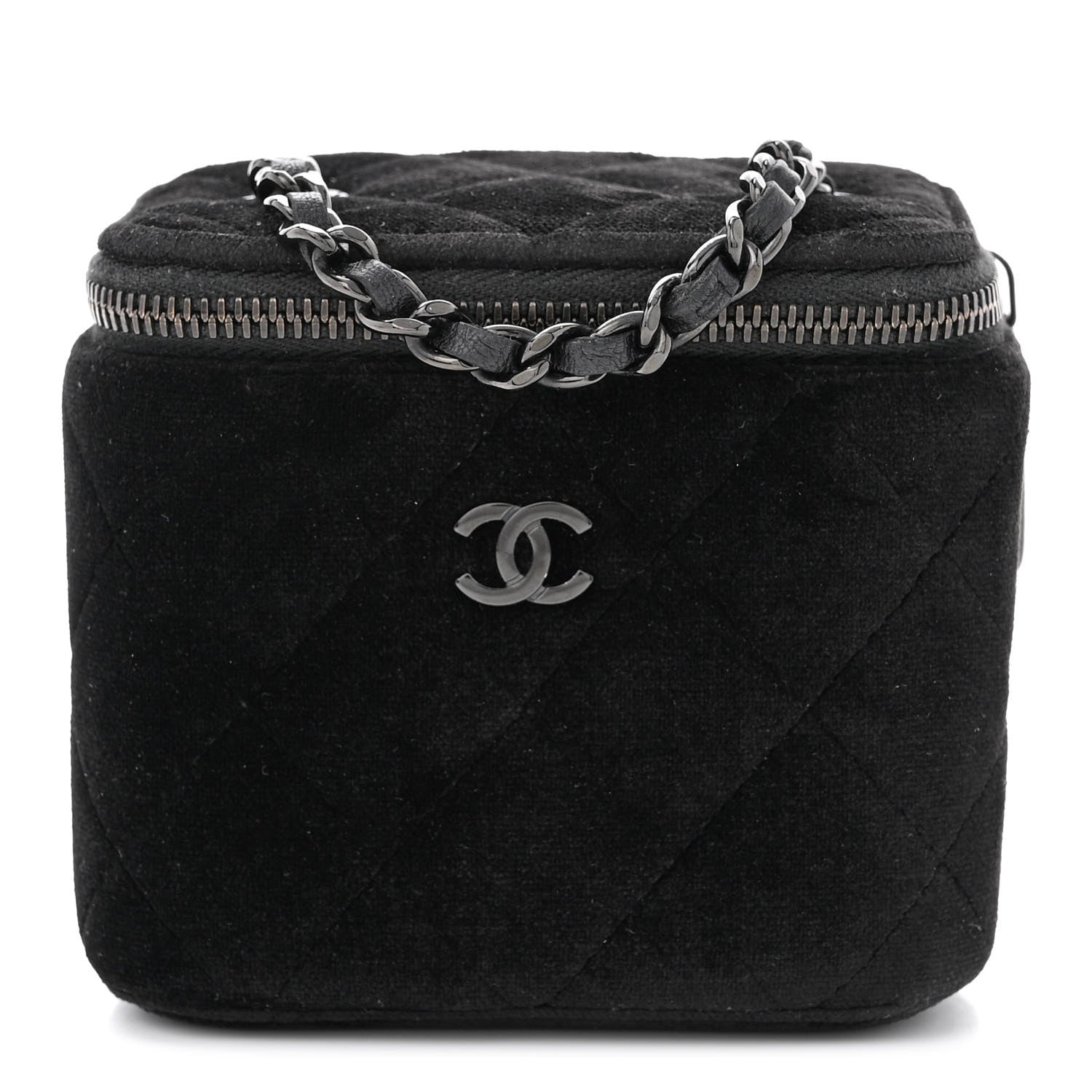 Chanel Velvet Quilted Mini Vanity Case With Chain Black 1 of 11