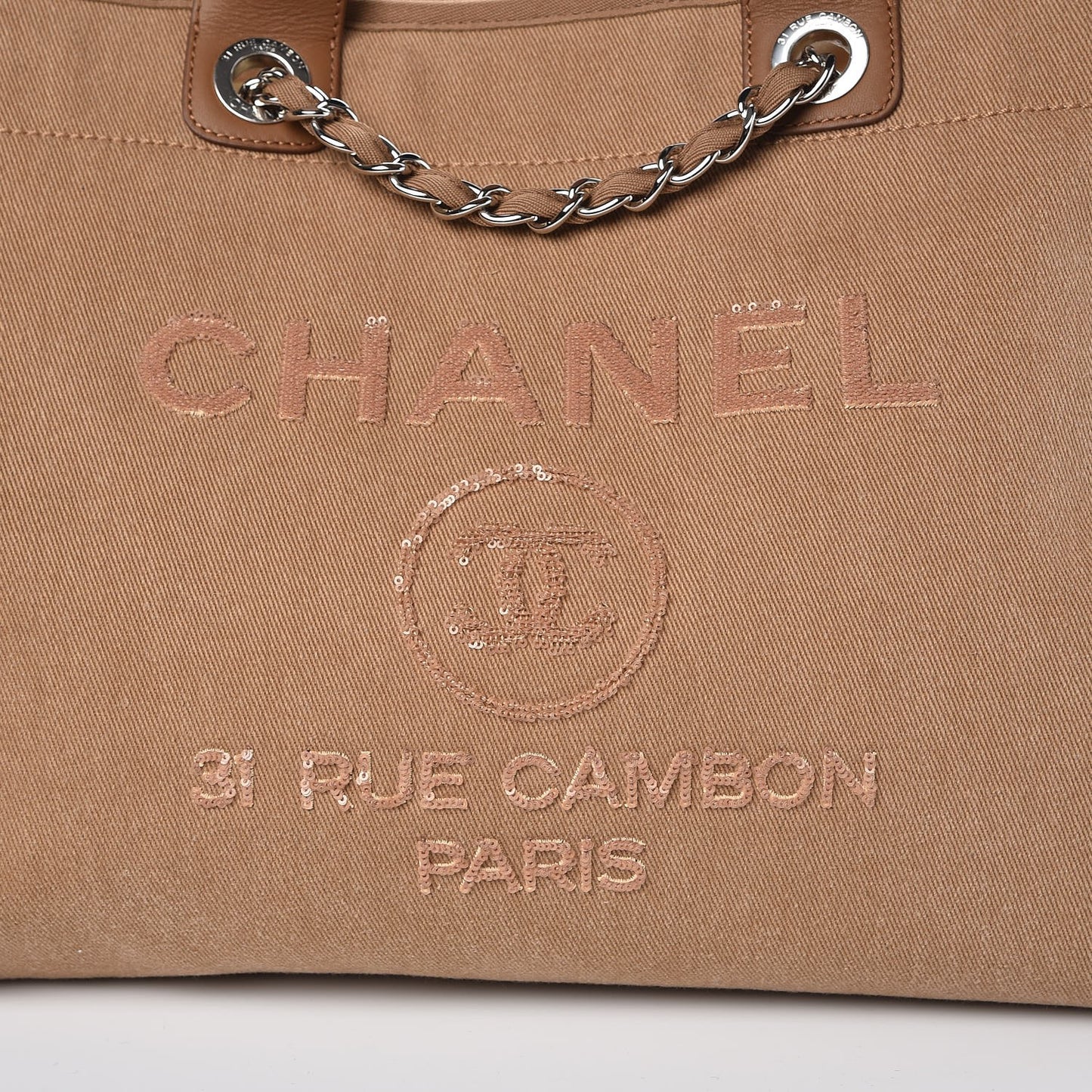 Canvas Sequin Large Deauville Tote Camel