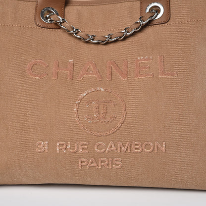 Chanel Canvas Sequin Large Deauville Tote Camel 9 of 9