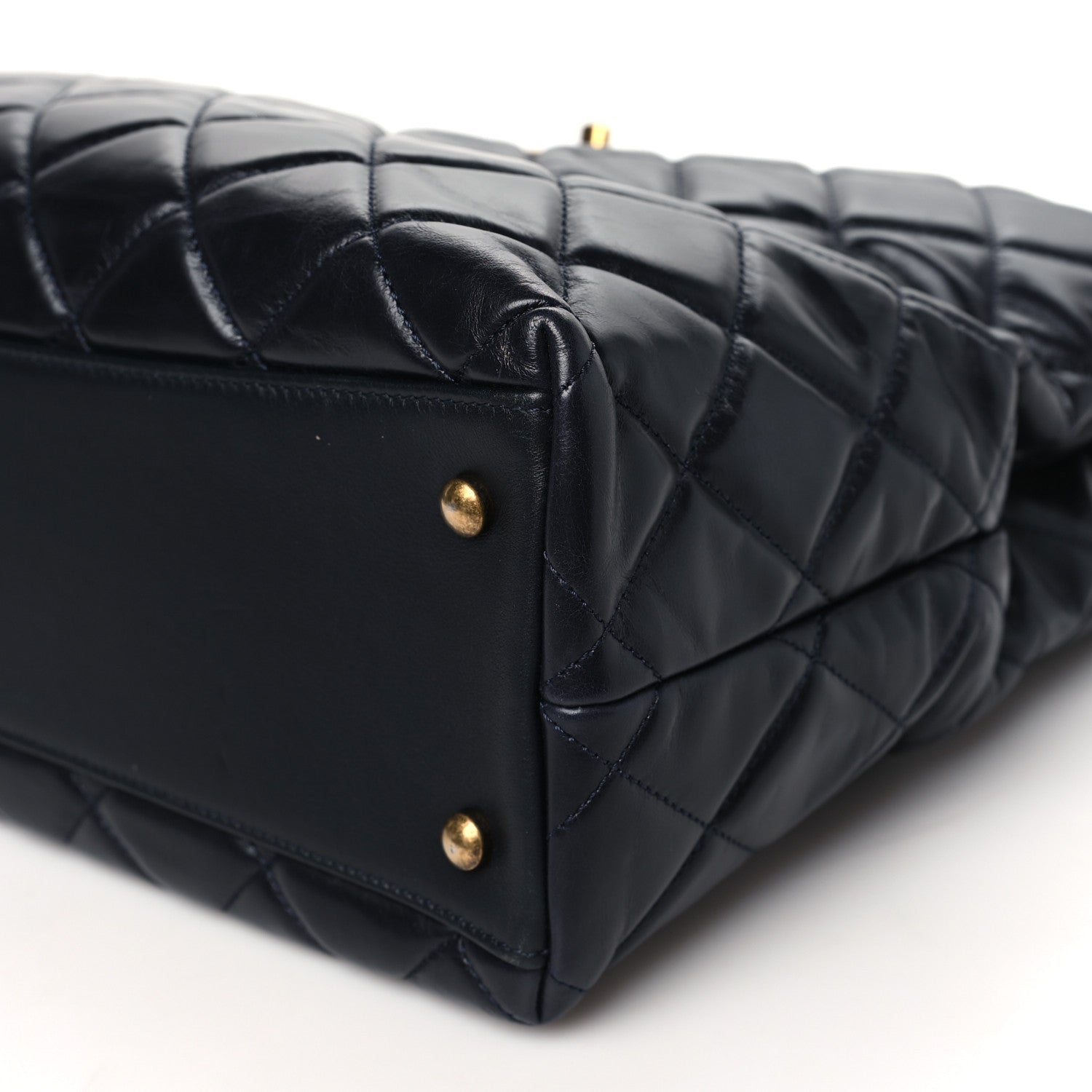 Chanel Calfskin Quilted Large Gold Bar Top Handle Tote Dark Navy Blue 11 of 11