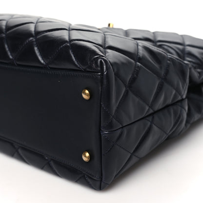 Chanel Calfskin Quilted Large Gold Bar Top Handle Tote Dark Navy Blue 11 of 11