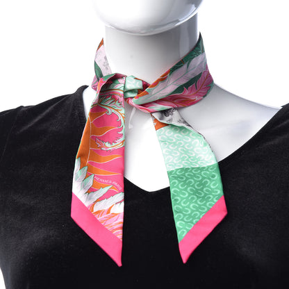 Hermes Silk Cheval Phoenix Twilly Fuchsia Vert Rose 2 of 5