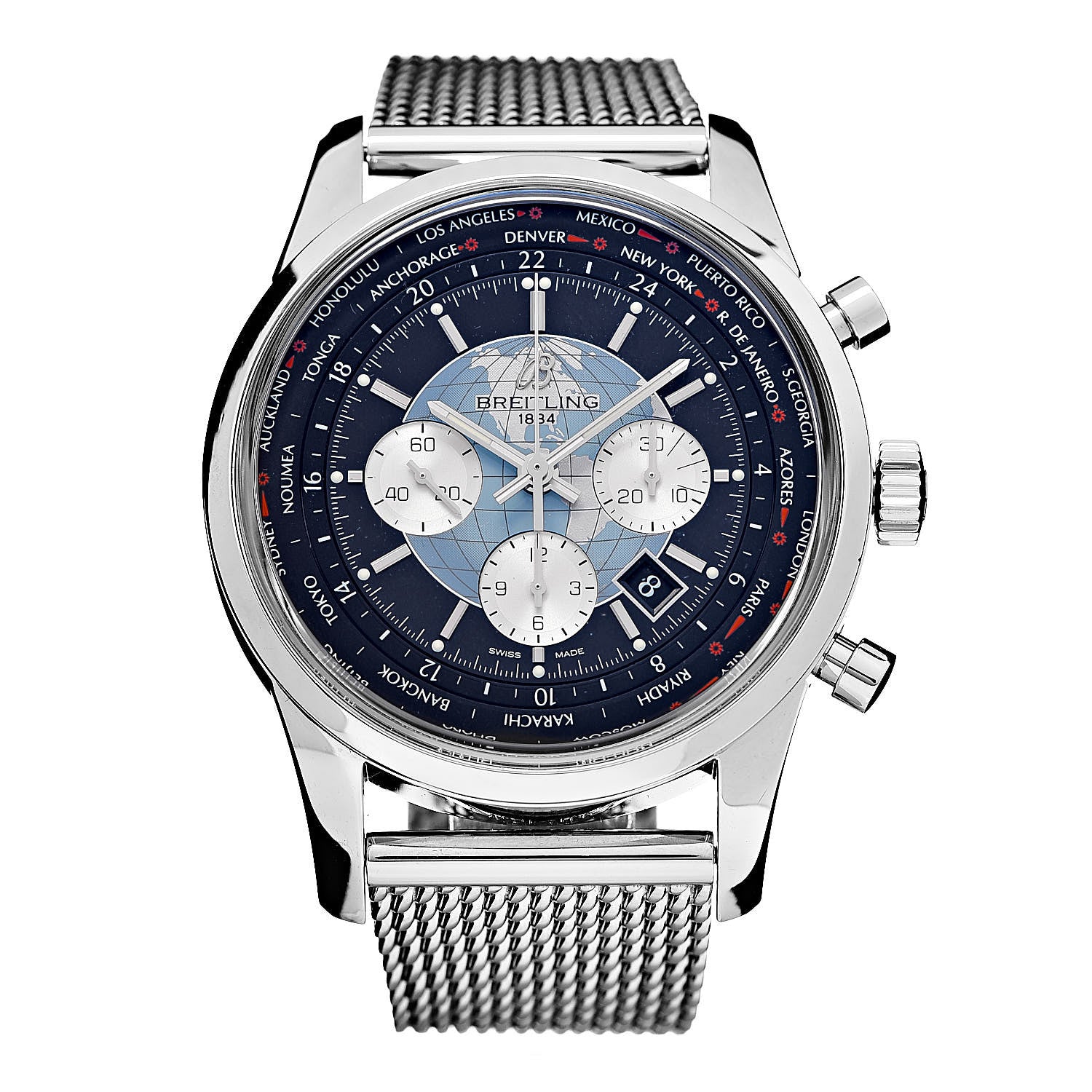 Breitling Stainless Steel 46mm Transocean Unitime Chronograph Automatic Watch Black AB0510 1 of 8