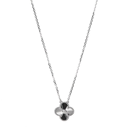 Van Cleef & Arpels 18K White Gold Diamond Guilloche Vintage Alhambra Pendant Necklace 1 of 8