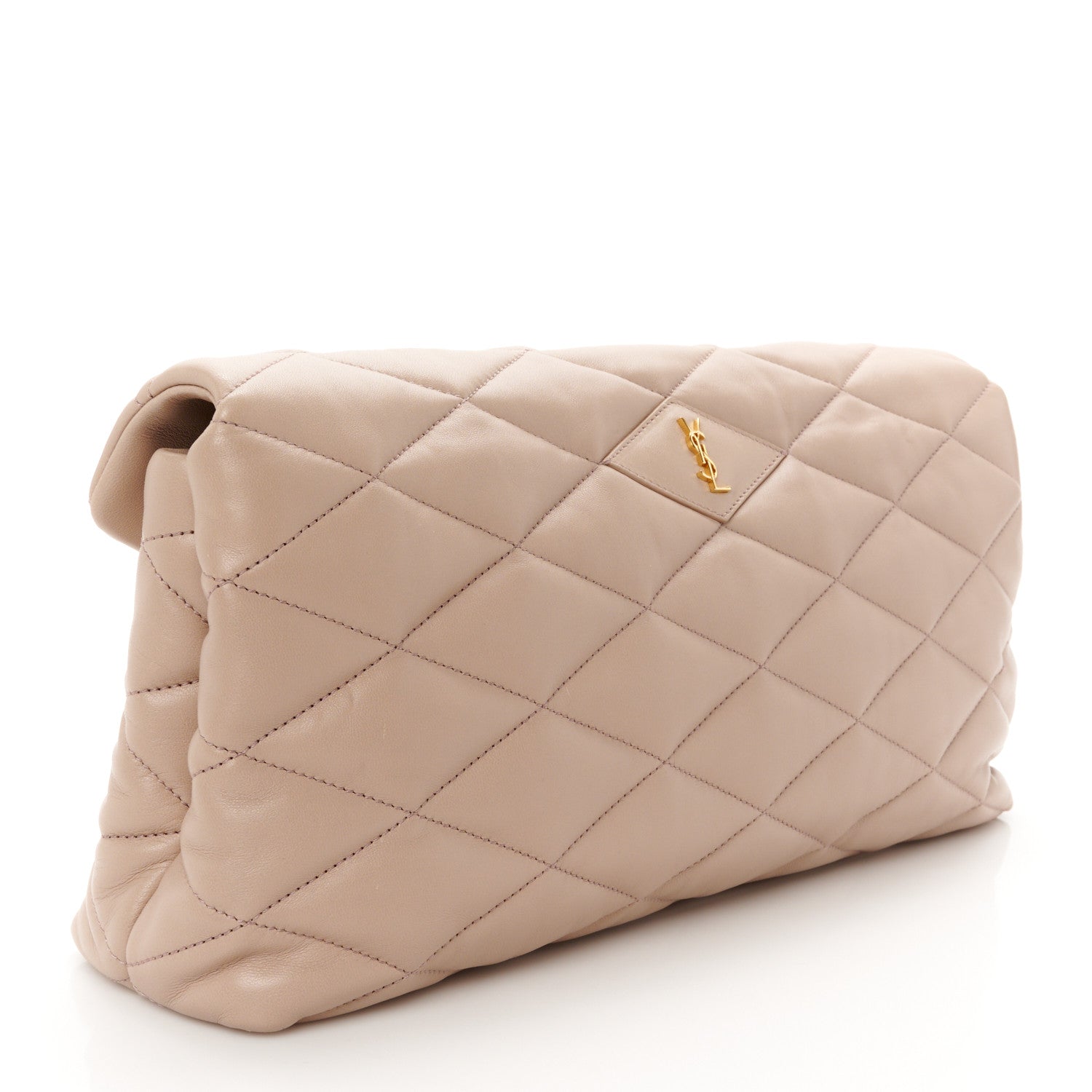 Saint Laurent Lambskin Quilted Sade Puffer Envelope Clutch Rosy Sand 3 of 11
