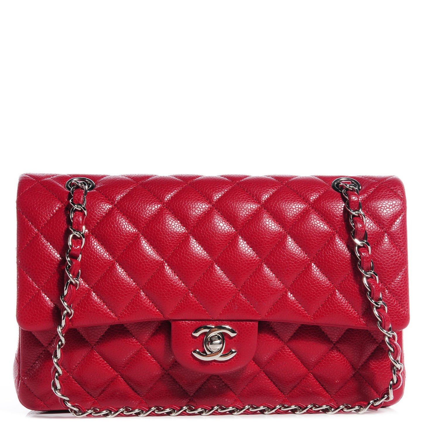 Caviar Medium Double Flap Red