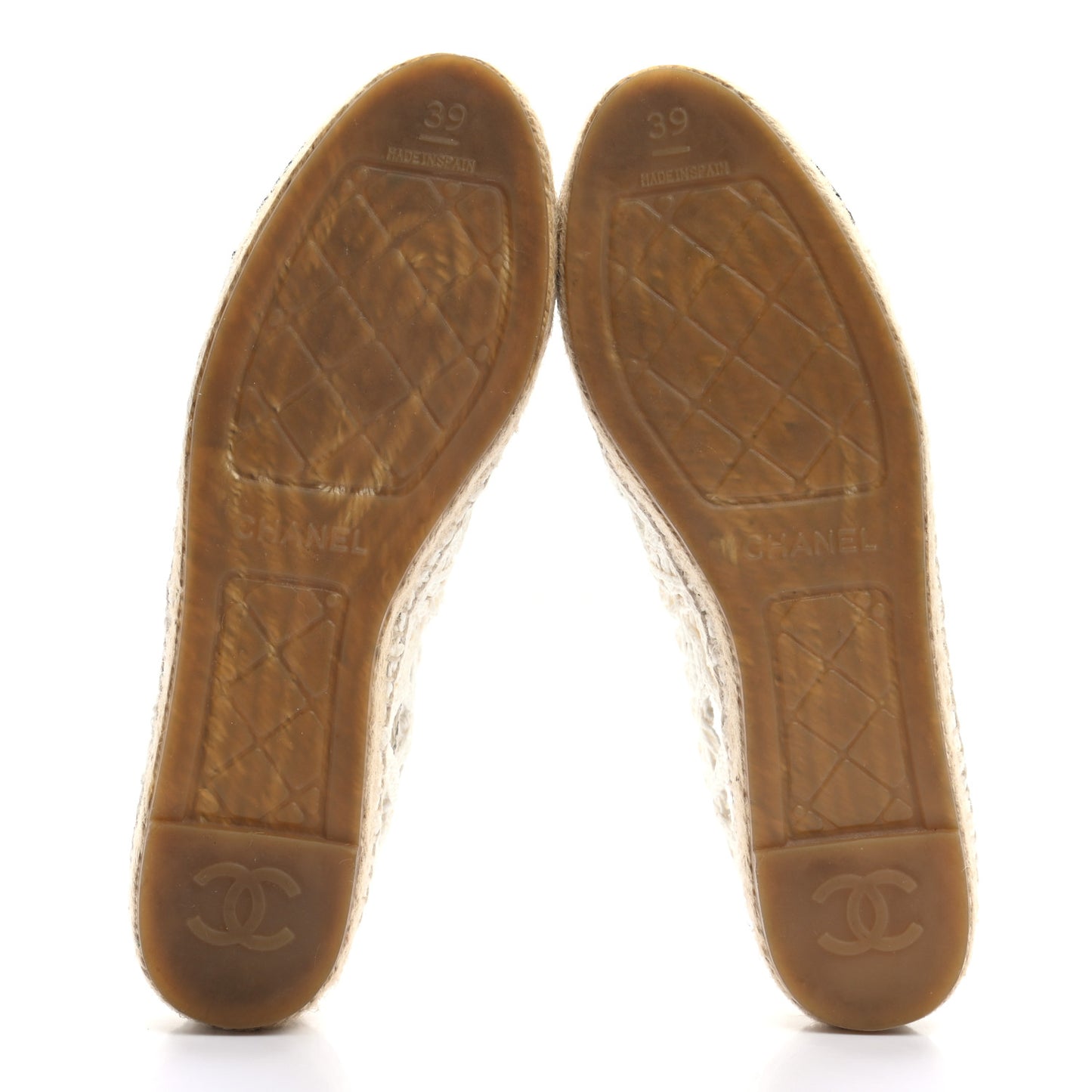 Woven Fabric Grosgrain CC Espadrilles 39 White Black