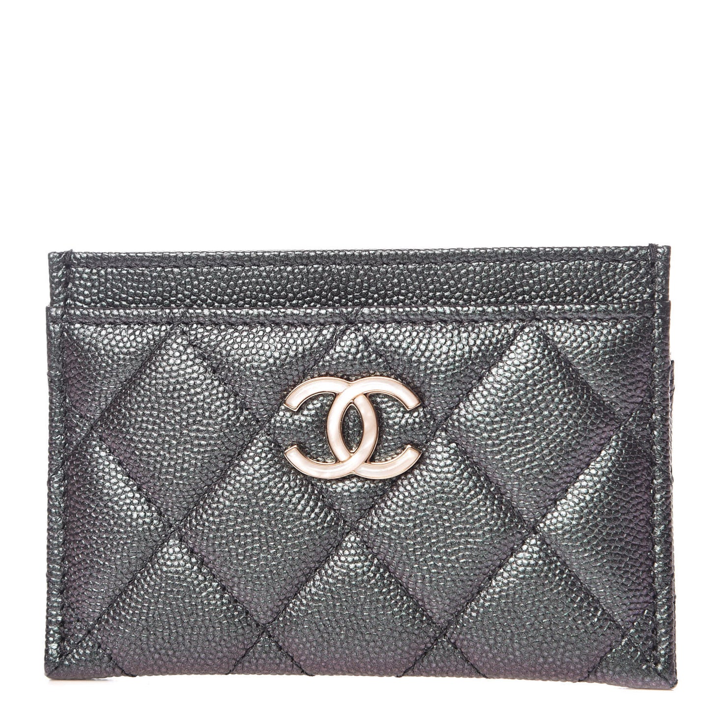 Iridescent Caviar Quilted Card Holder Black