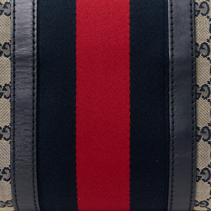 Gucci Monogram Selleria Calfskin Vintage Web Medium Boston Beige Blue 11 of 21
