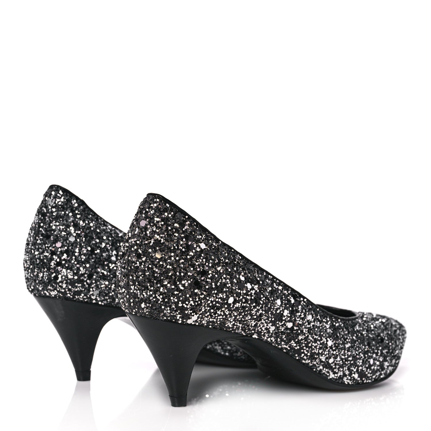 Saint Laurent Charlotte Glitter Point-toe Kitten-Heel Pumps 36 Black 4 of 9