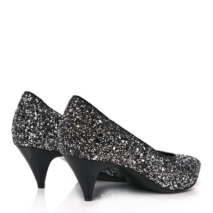 Saint Laurent Charlotte Glitter Point-toe Kitten-Heel Pumps 36 Black 4 of 9