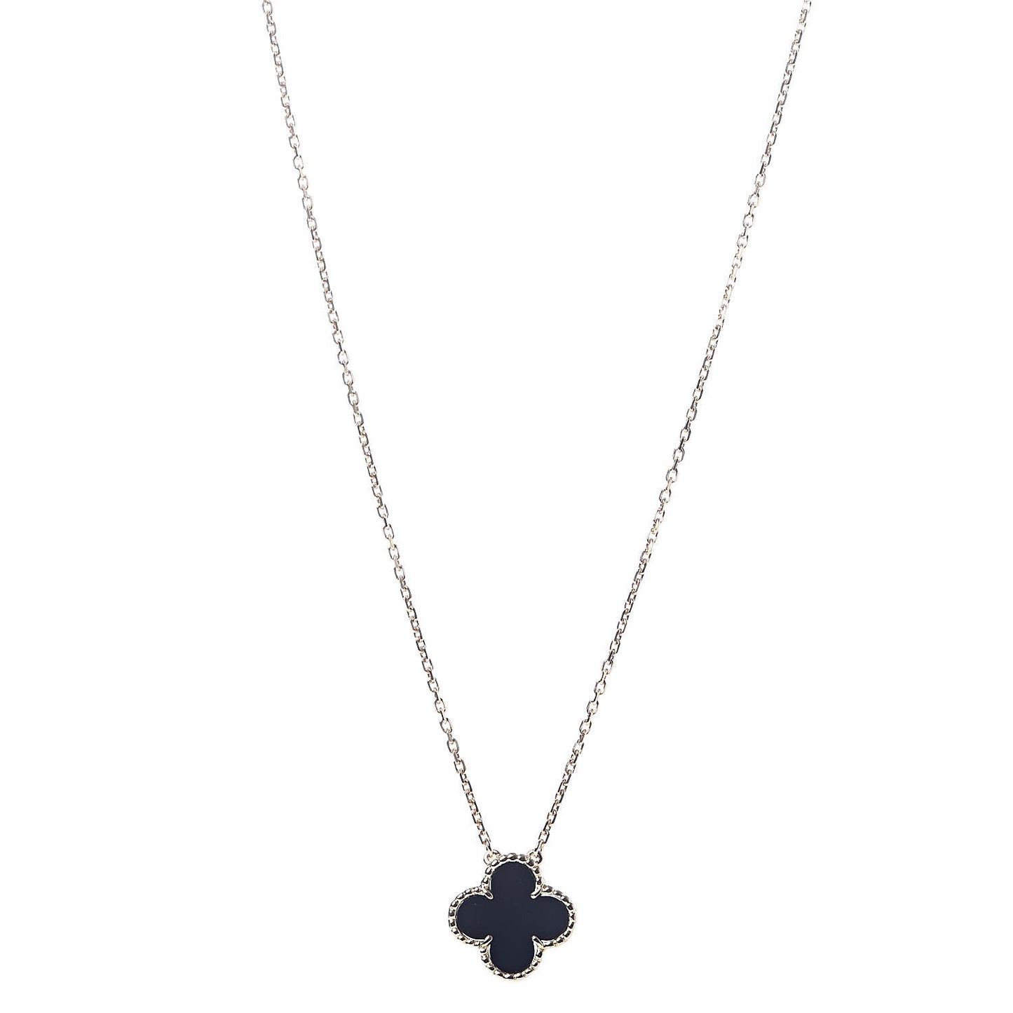 18K Yellow Gold Black Onyx Vintage Alhambra Pendant Necklace