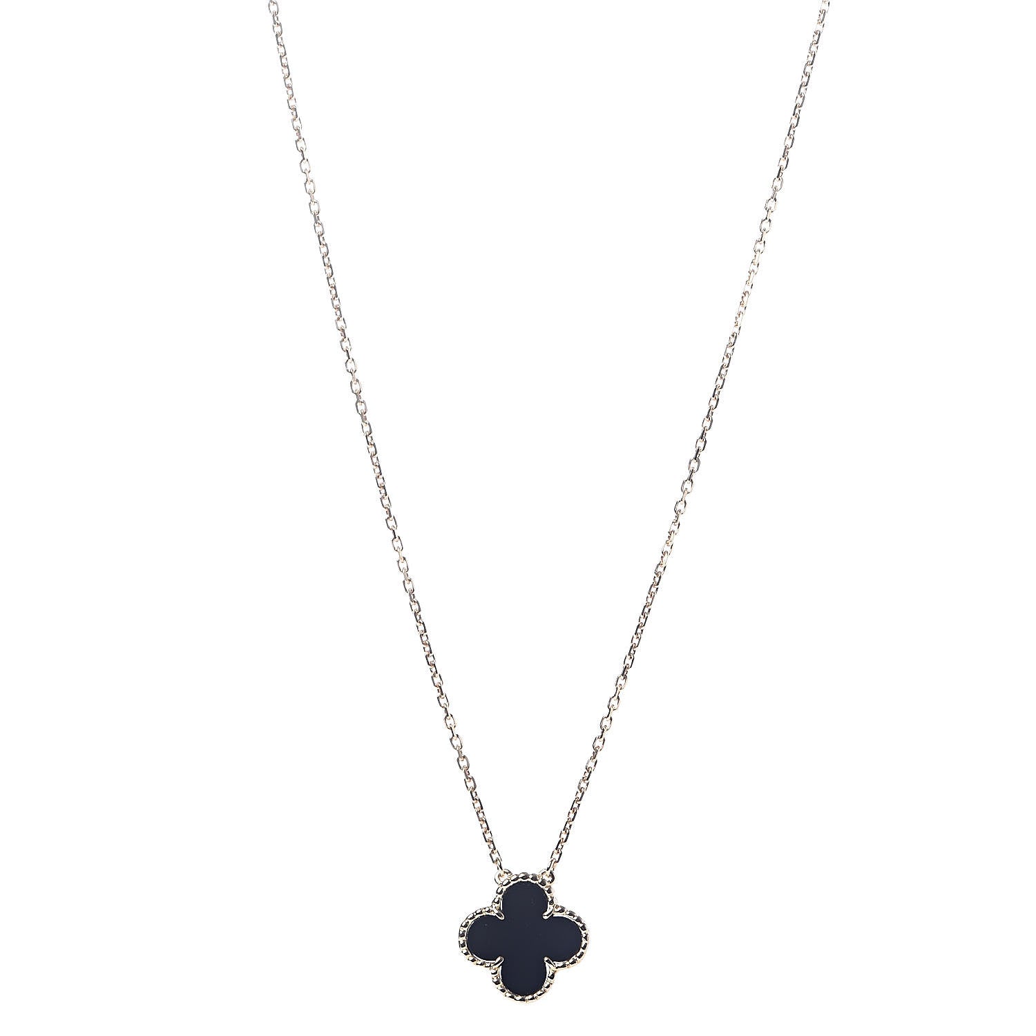 Van Cleef & Arpels 18K Yellow Gold Black Onyx Vintage Alhambra Pendant Necklace 1 of 7