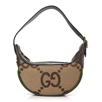 Gucci Monogram Jumbo GG Textured Dollar Calfskin Web Mini Ophidia Half Moon Hobo Camel Ebony New Acero 1 of 8