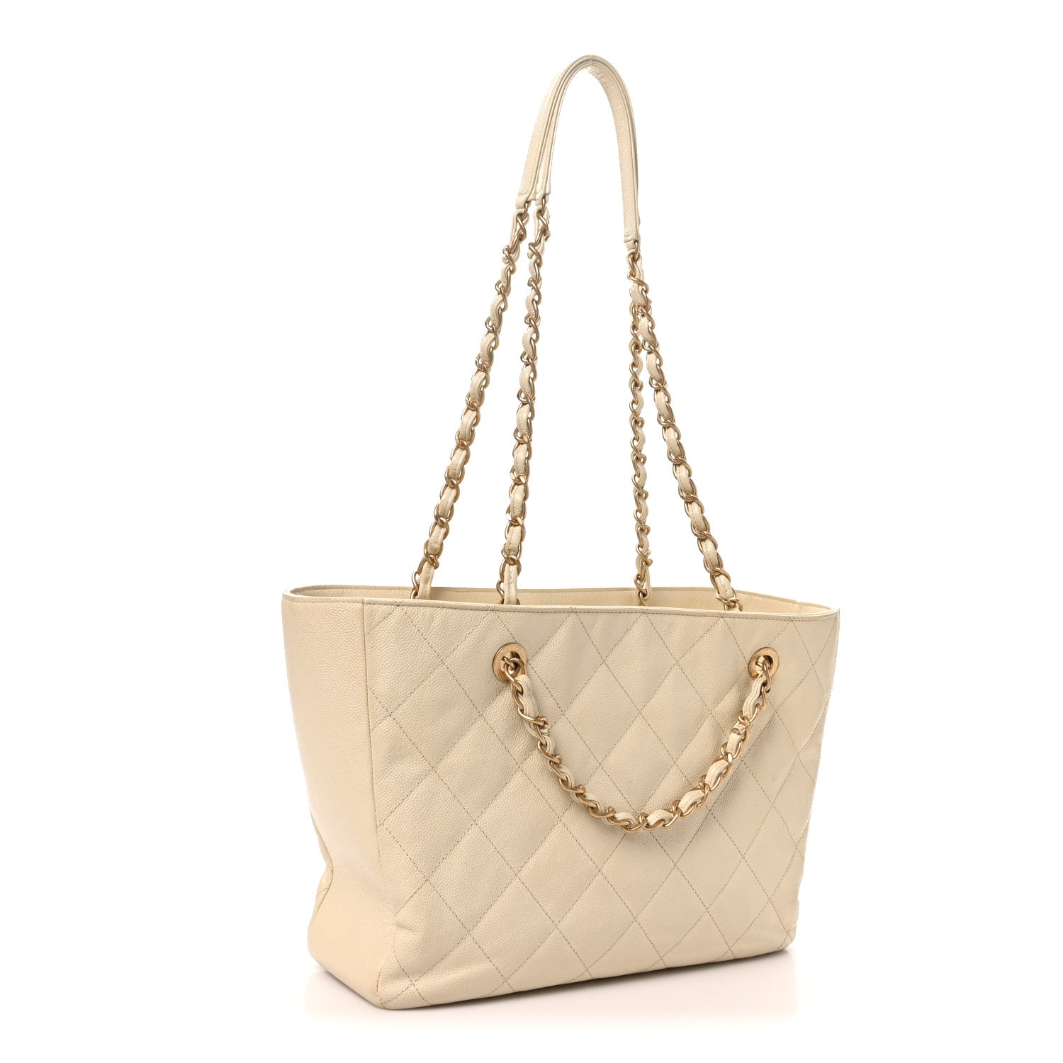 Chanel Caviar Quilted Small Trapezoid Chain Shopping Tote Ivory 3 of 10