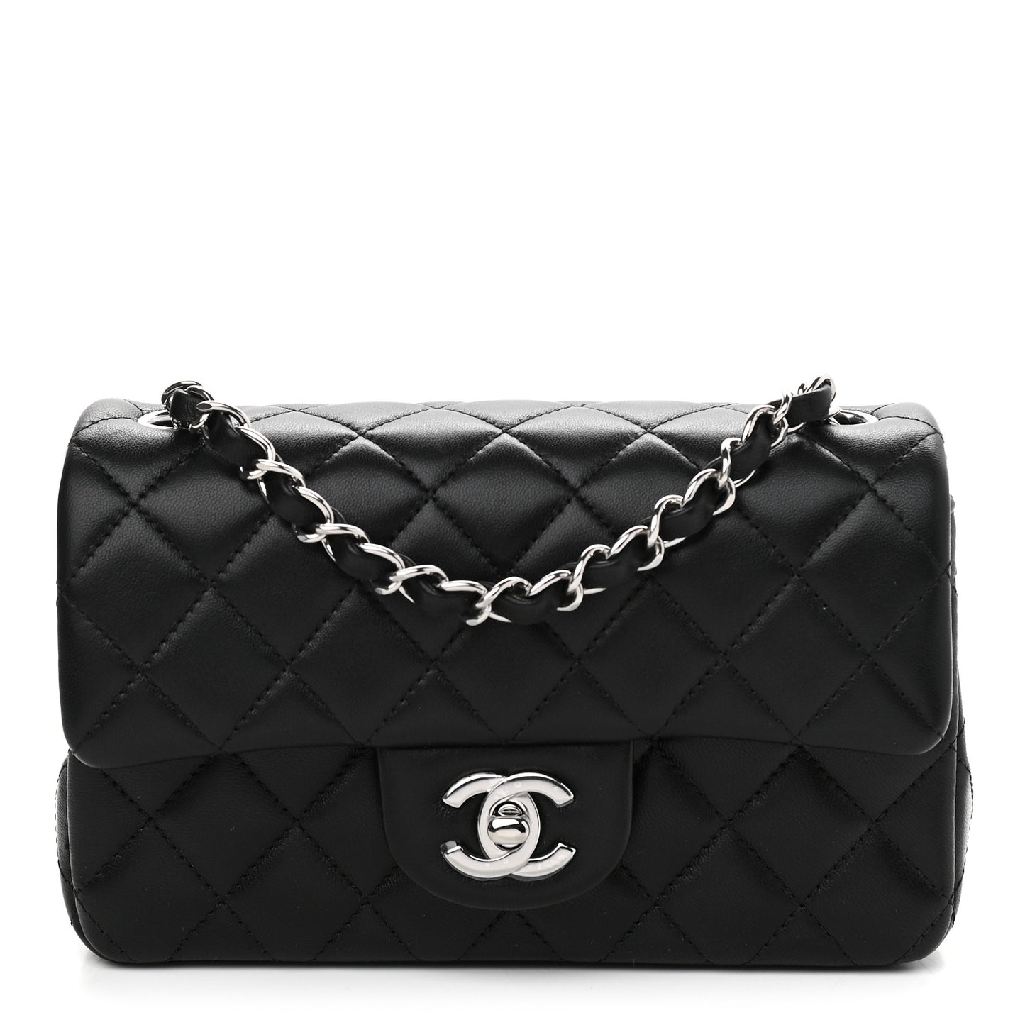 Lambskin Quilted Mini Rectangular Flap Black