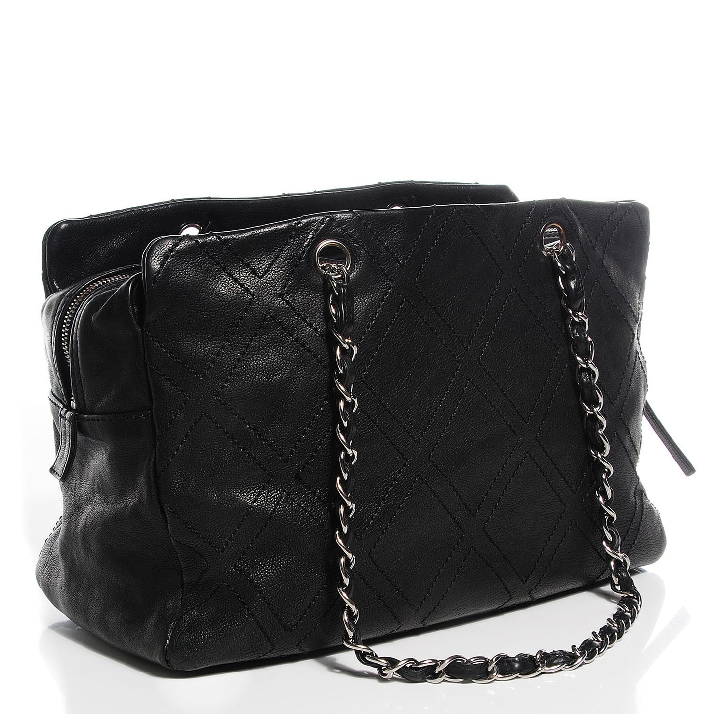 Calfskin Large Diamond Stitch Tote Black