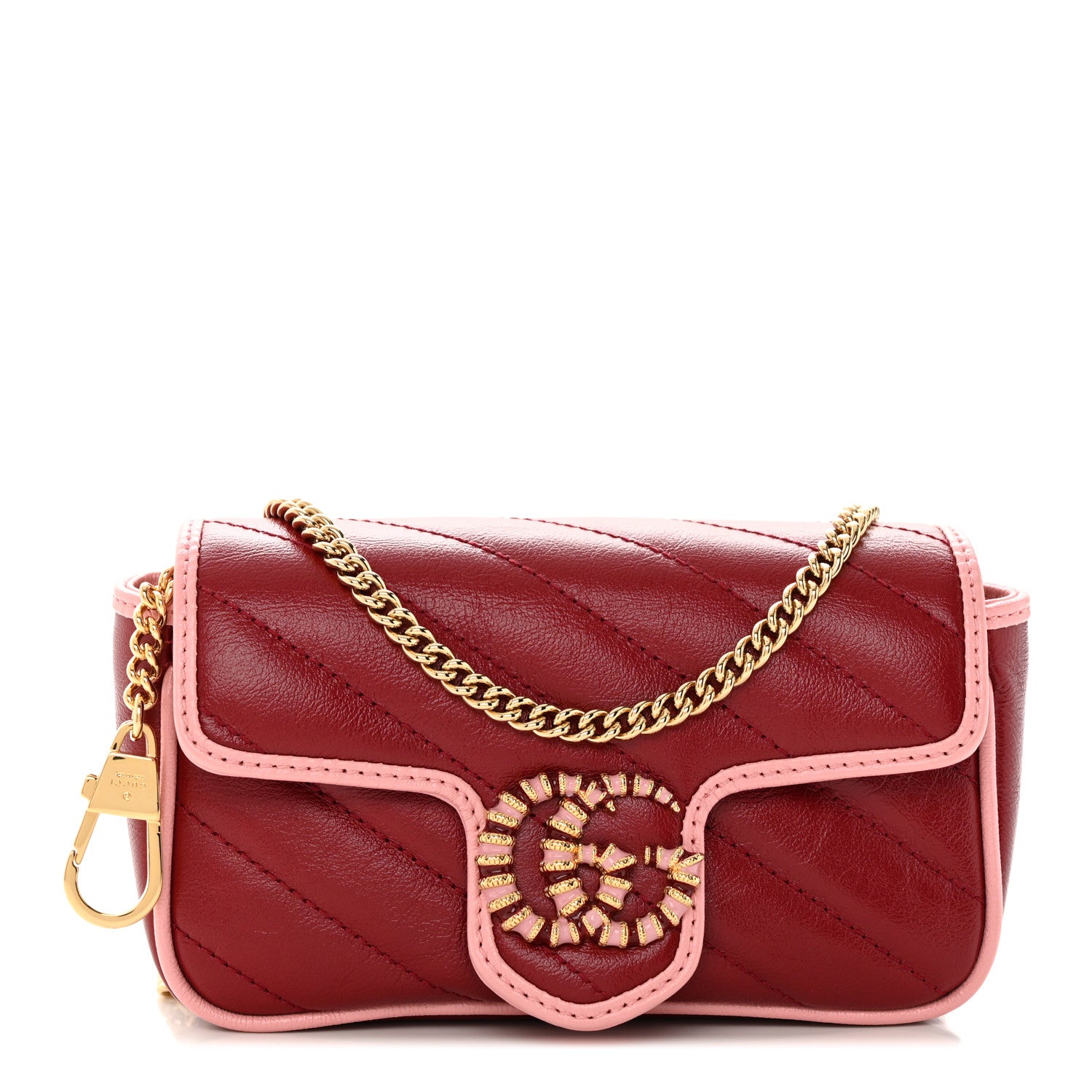 Gucci Azalea Calfskin Enamel Matelasse Diagonal Super Mini Torchon GG Marmont Shoulder Bag New Cherry Red Wild Rose 1 of 10
