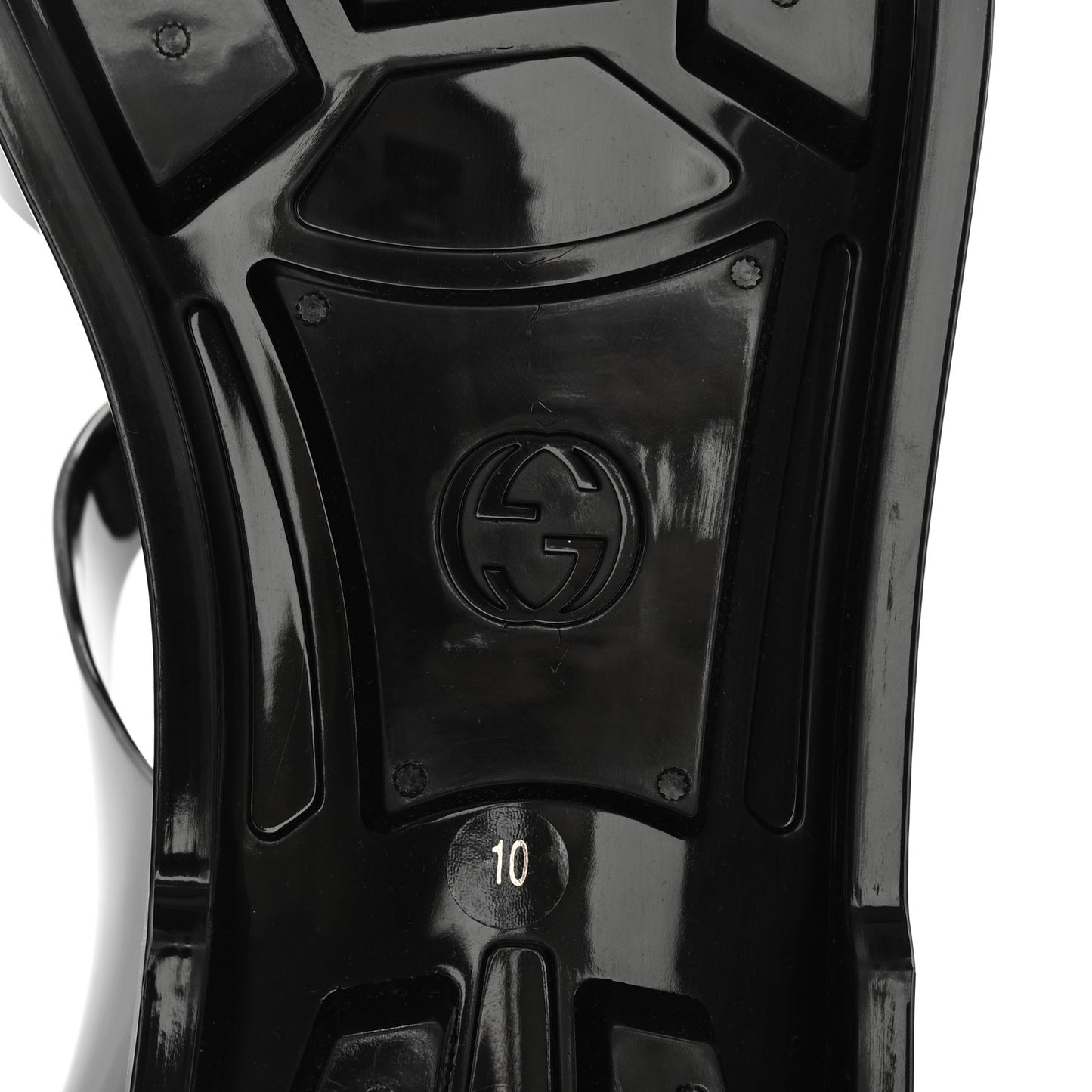Shiny Rubber Double G Buckle Strap Sandals 10 Black