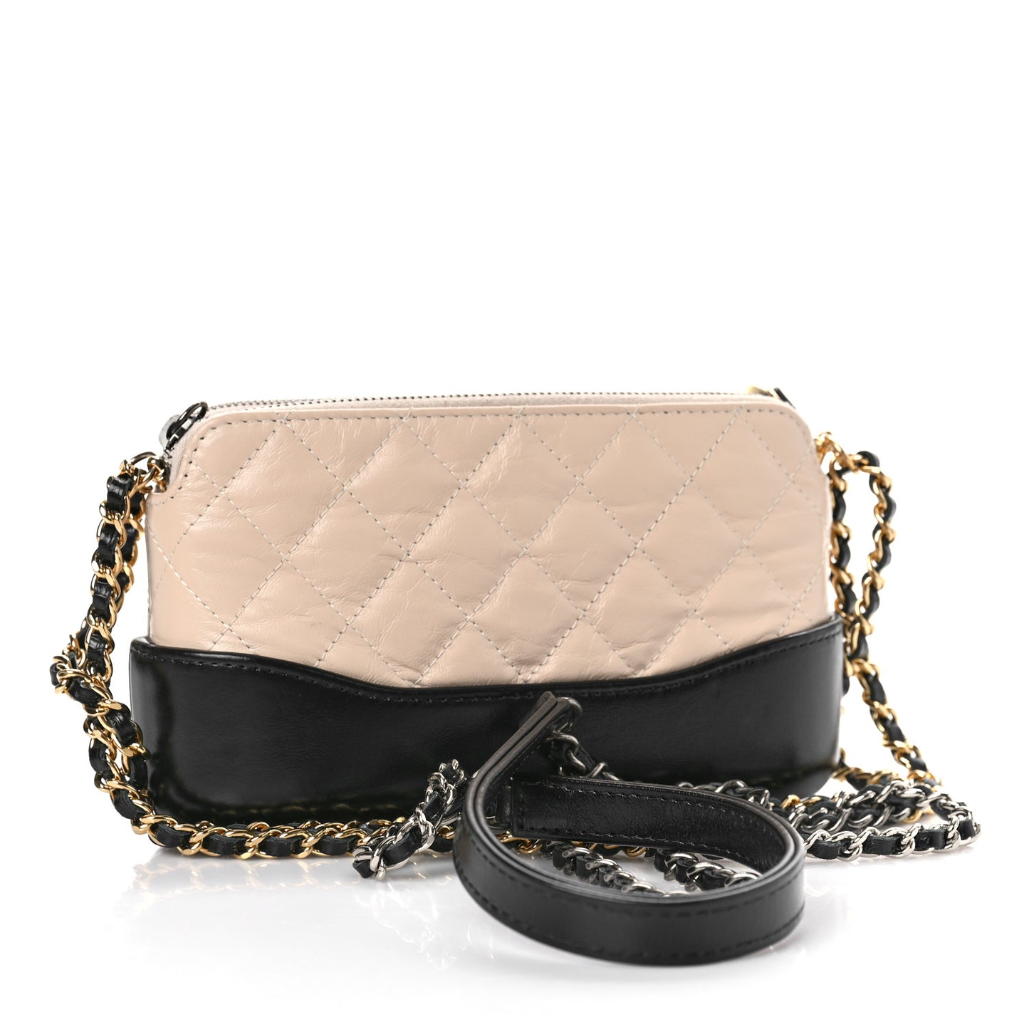 Aged Calfskin Quilted Small Gabrielle Clutch With Chain Beige Black