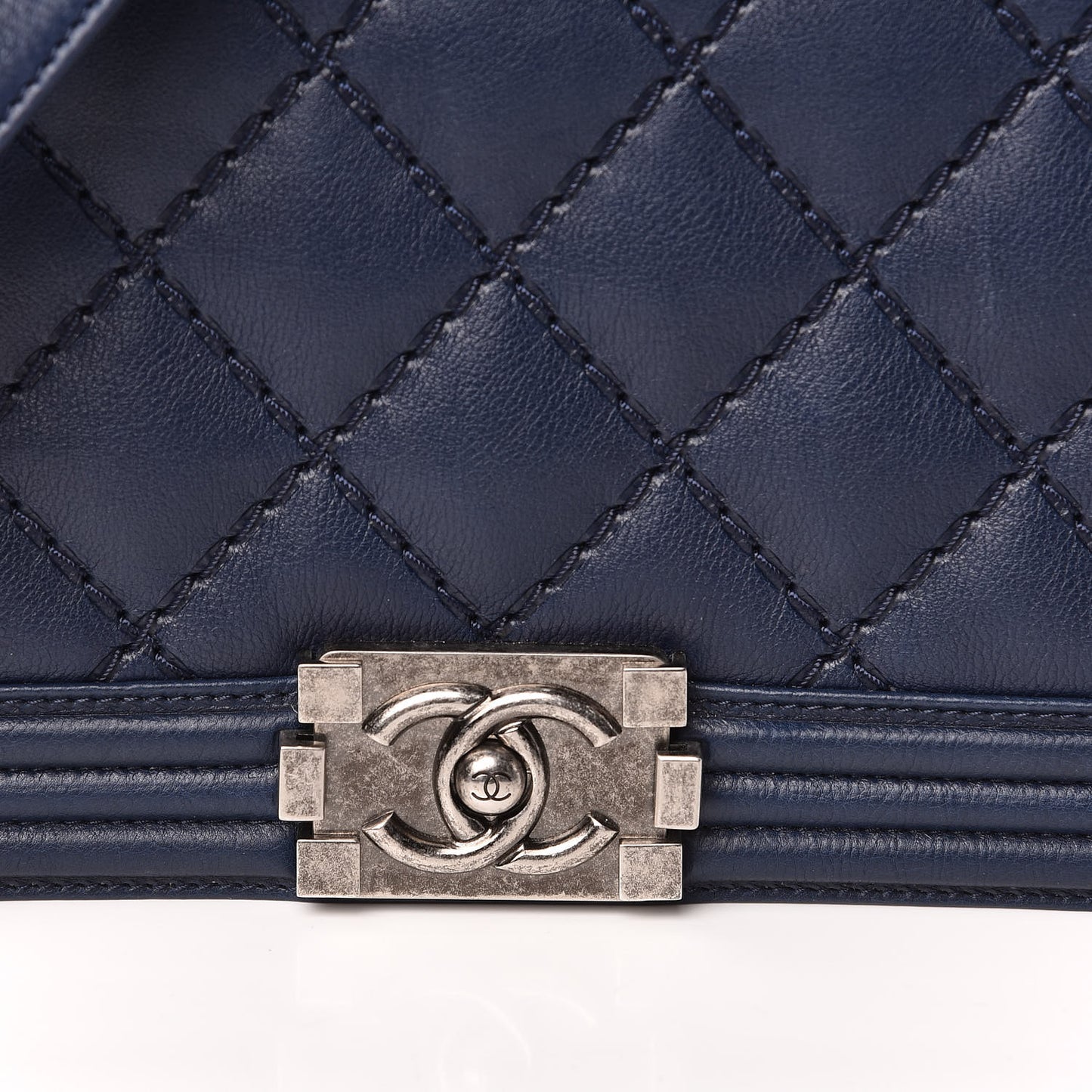 Calfskin Double Stitch New Medium Boy Flap Navy Blue