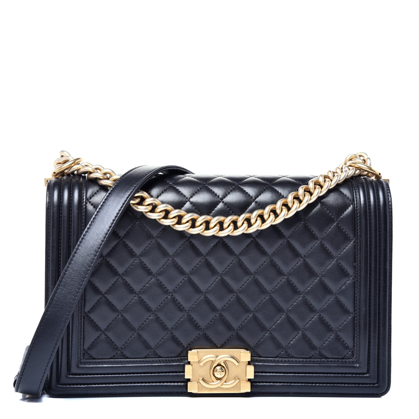 Lambskin Quilted New Medium Boy Flap Black