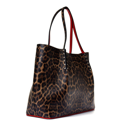 Christian Louboutin Calfskin Empire Leopard Print Spiked Large Cabarock Shopper Tote Brown 2 of 4
