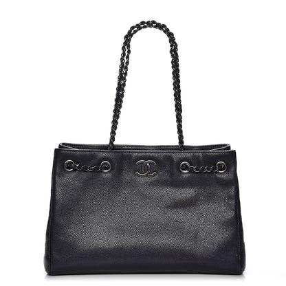 Chanel Metallic Grained Calfskin Woven Chain Medium Shopping Tote Dark Navy 1 of 9