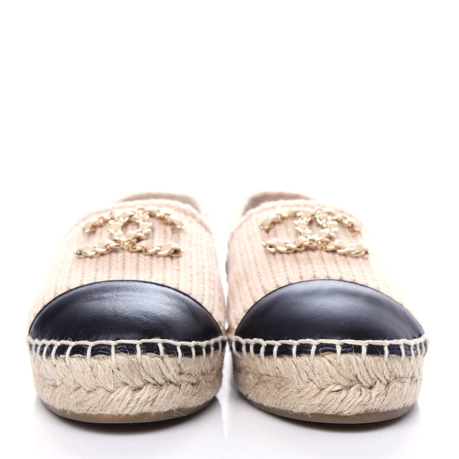 Chanel Knitted Wool Lambskin Chain CC Espadrilles 36 Beige Black 2 of 11