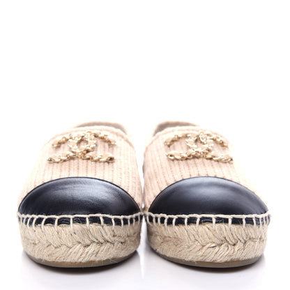 Chanel Knitted Wool Lambskin Chain CC Espadrilles 36 Beige Black 2 of 11