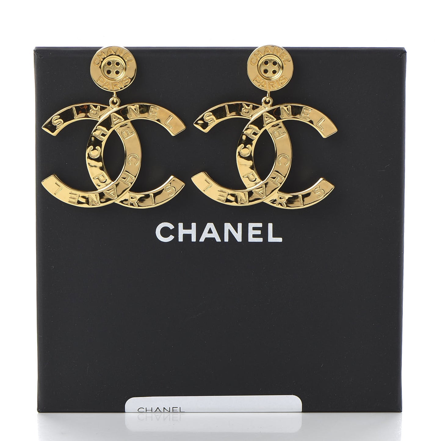 Metal Large Paris Button Earrings Gold