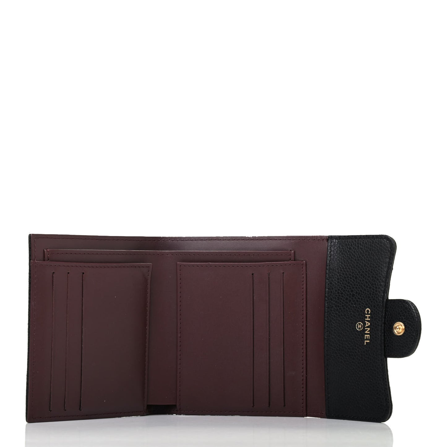 CHANE Caviar Quilted Compact Flap Wallet Black