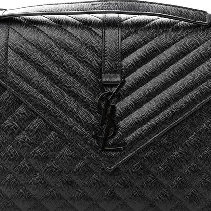 Saint Laurent Grain De Poudre Textured Mixed Matelasse Large Triquilt Monogram Monochrome Satchel Black 8 of 10