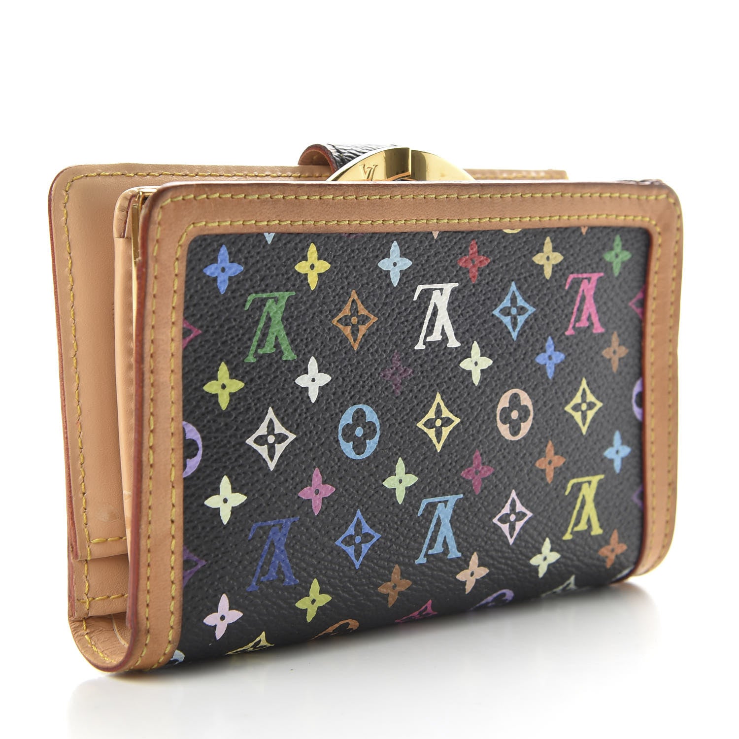 Louis Vuitton Monogram Multicolor French Purse Wallet Black 3 of 10