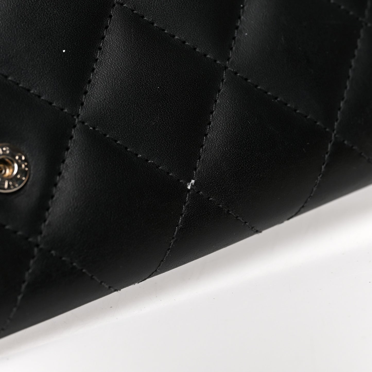 Calfskin Quilted Cambon Gusset Flap Wallet Black
