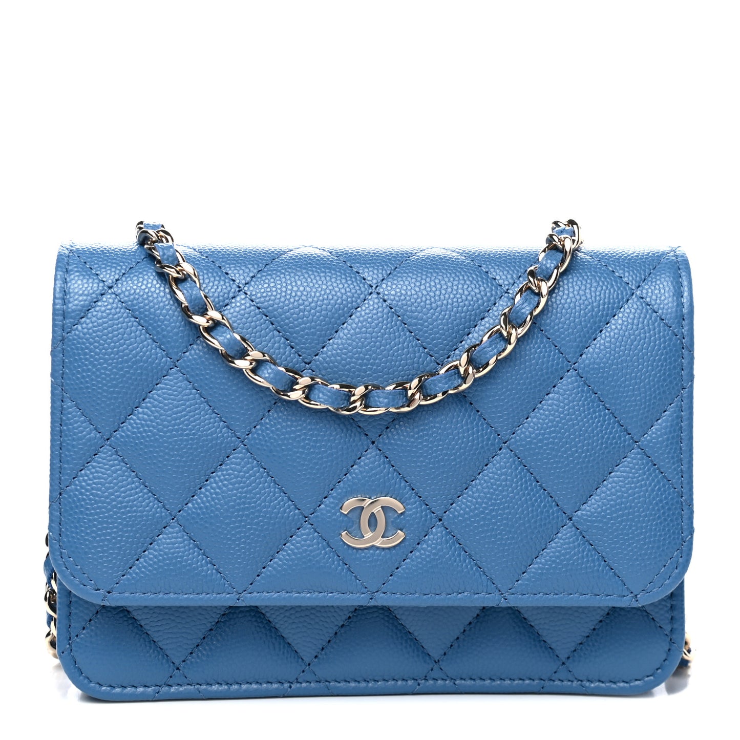 Caviar Quilted Mini Wallet On Chain WOC Blue
