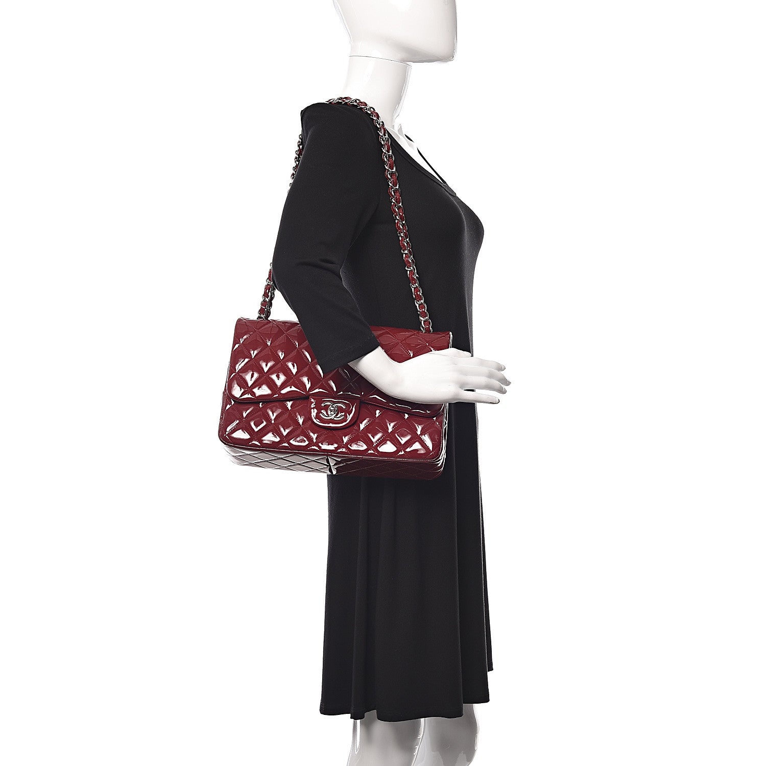 Chanel Patent Quilted Jumbo Double Flap Dark Red 2 of 12