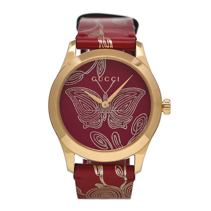 Gucci Stainless Steel Calfskin 38mm G-Timeless Butterfly Quartz Watch Red 1 of 4