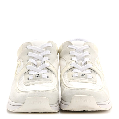 Chanel Suede Calfskin Fabric CC Sneakers 38.5 White 4 of 16