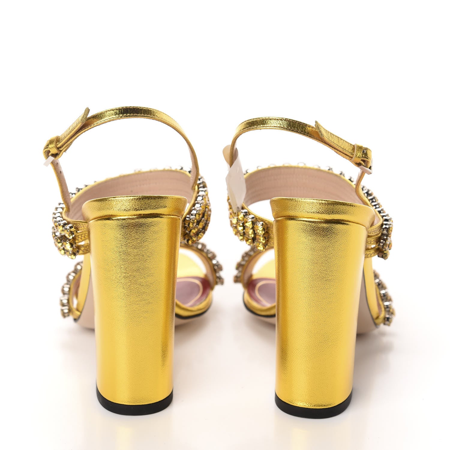 Gucci Nappa Silk Crystal Bertie High Heel Sandals 36 Gold 5 of 9