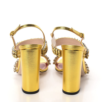 Gucci Nappa Silk Crystal Bertie High Heel Sandals 36 Gold 5 of 9
