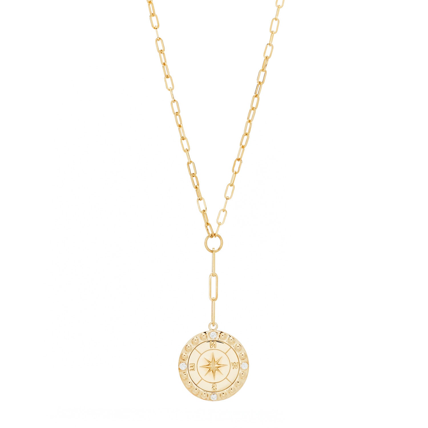 Foundrae 18K Yellow Gold Diamond Large Internal Compass Refined Clip Extension Chain Necklace 2 of 6