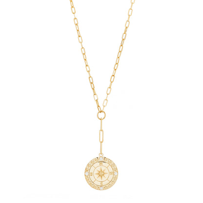 Foundrae 18K Yellow Gold Diamond Large Internal Compass Refined Clip Extension Chain Necklace 2 of 6