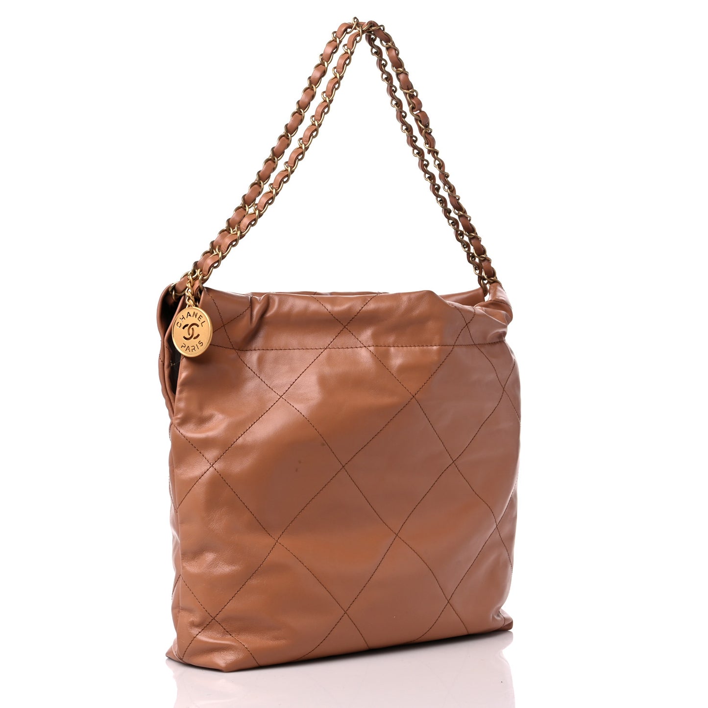 Shiny Calfskin Quilted Small Chanel 22 Camel
