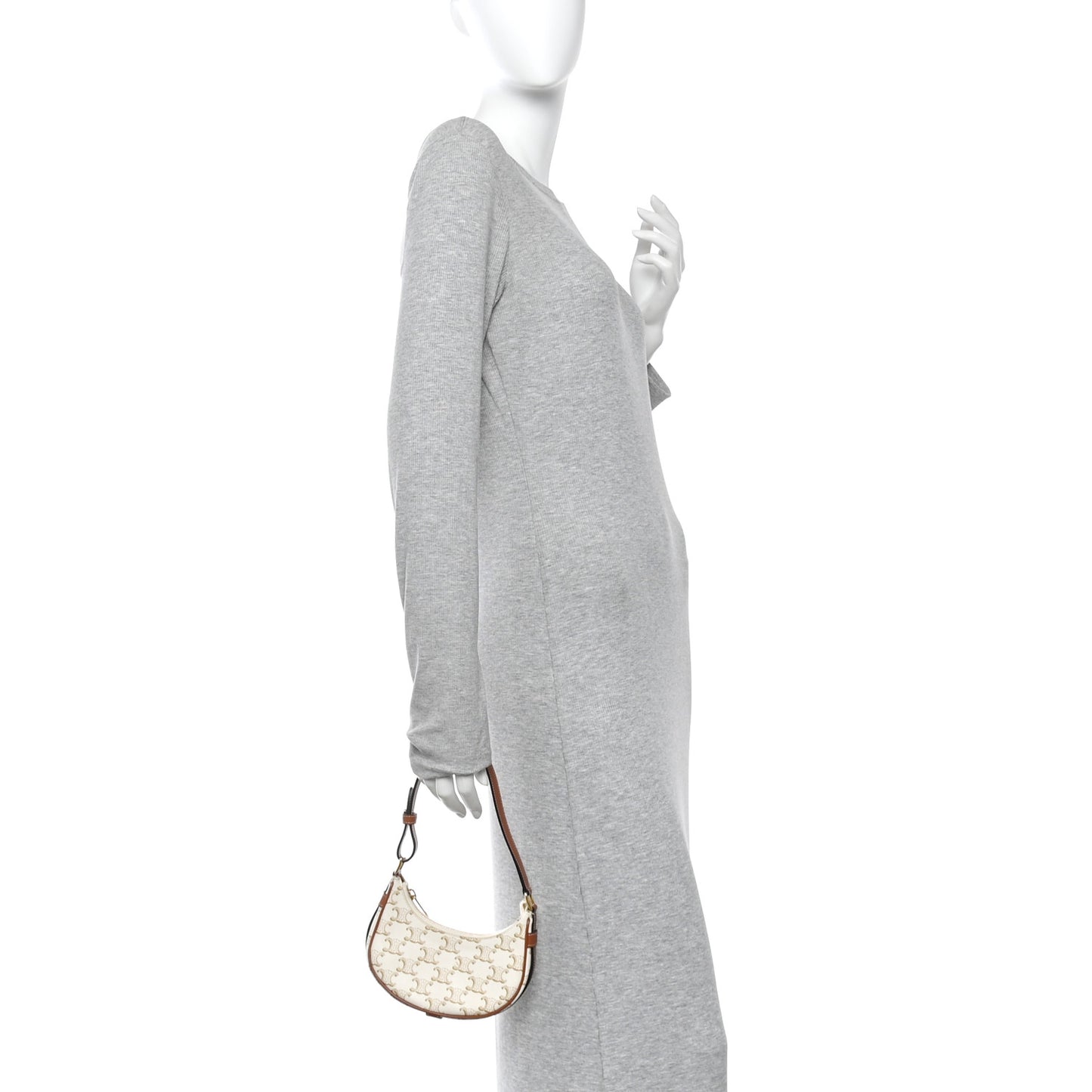 Canvas Calfskin Mini Ava Triomphe Shoulder Bag White