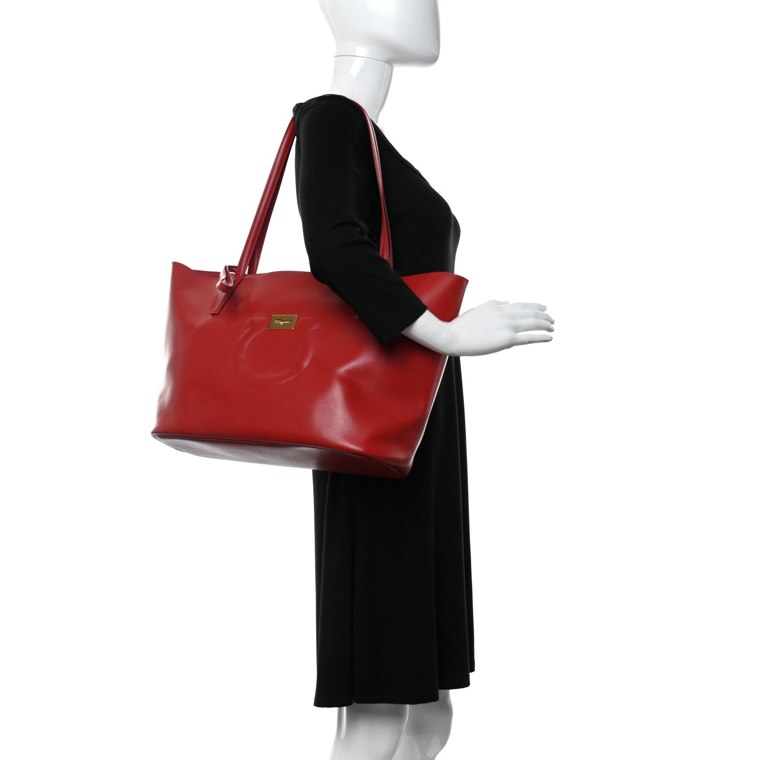 Salvatore Ferragamo Calfskin Medium Gancini Tote Red 2 of 8