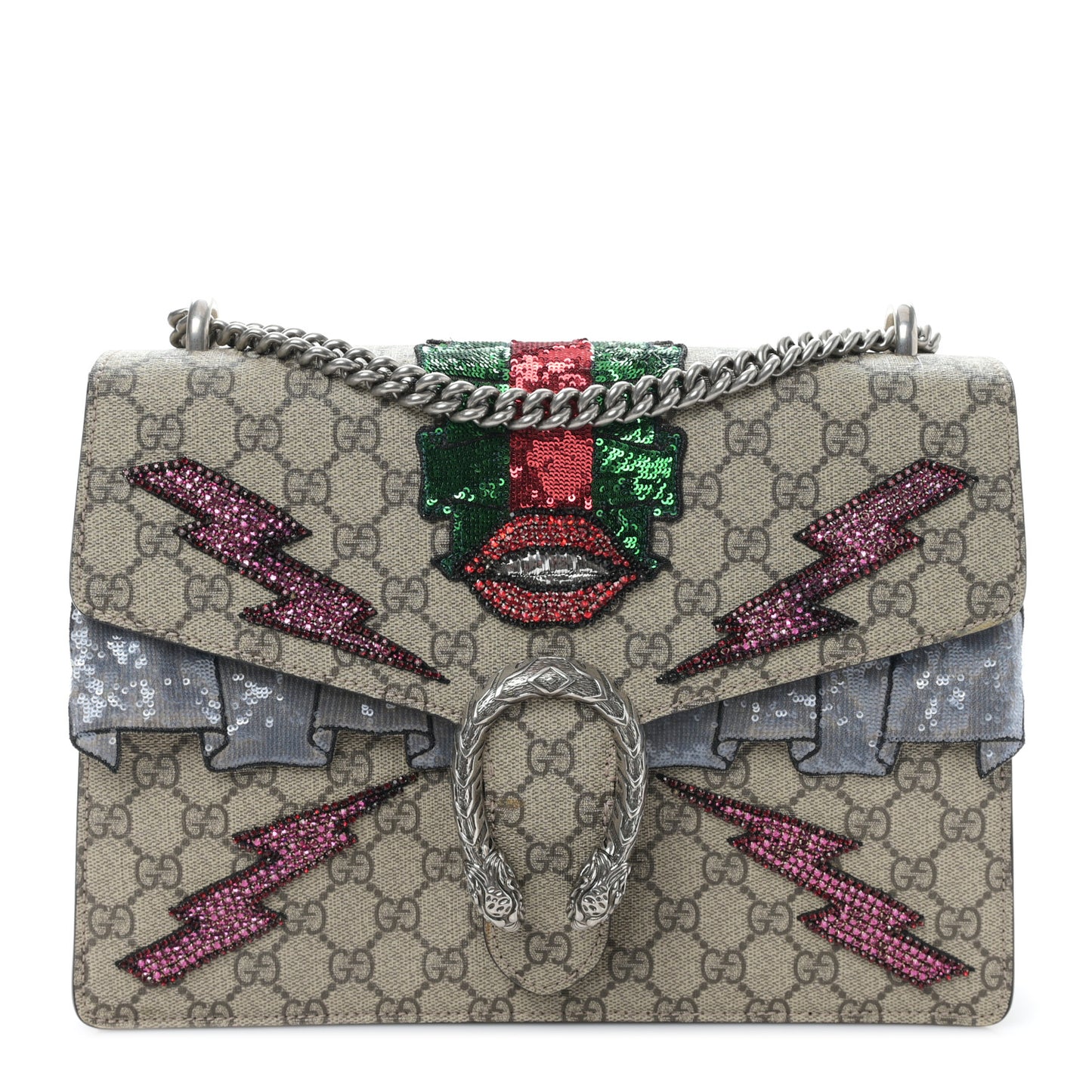 GG Supreme Monogram Lightning Embroidered Medium Dionysus Shoulder Bag Beige